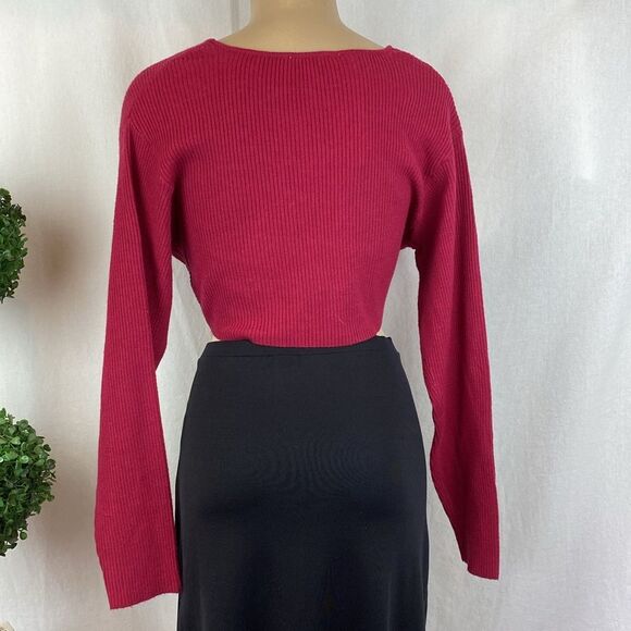 Sam Edelman Red Cropped Ribbed Long Sleeve Twist Tie Waist Sweater NEW S - Picture 3 of 4
